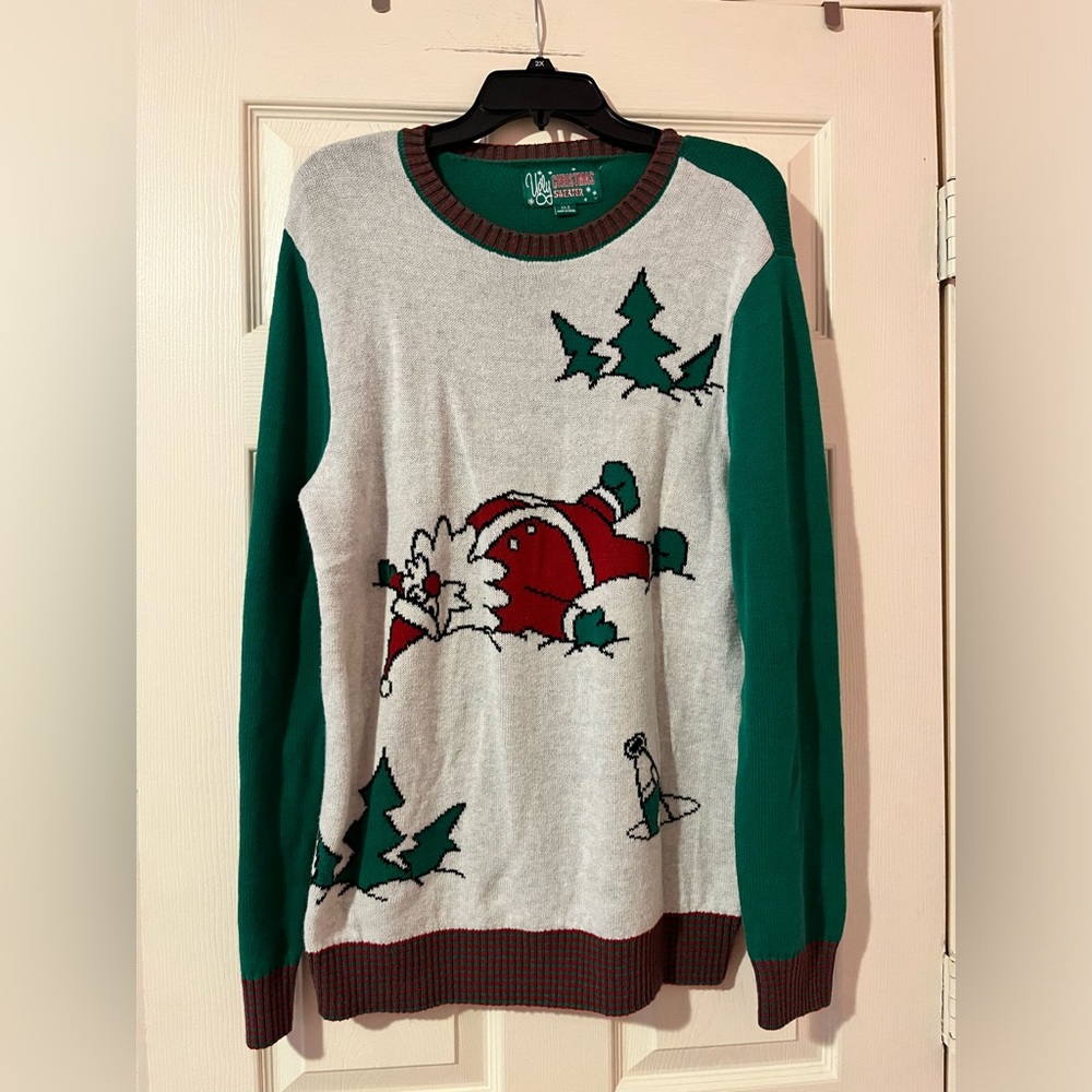 Ugly Christmas Sweater Drunk Santa Holiday Sweater Size Large